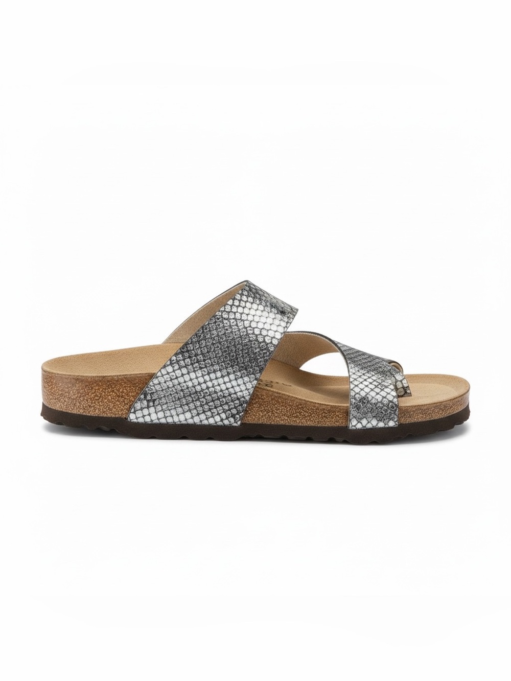 Clarks Women's Silver Snake-Print Slide Sandal